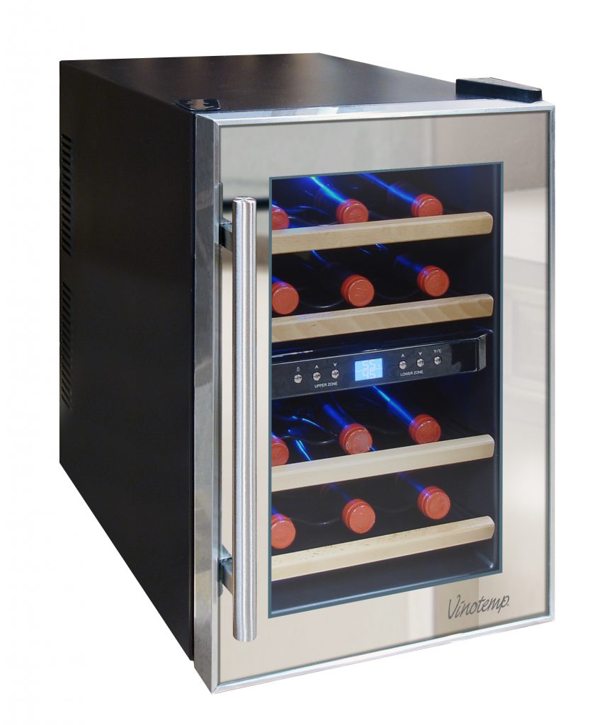 12Bottle DualZone Thermoelectric Mirrored Wine Cooler AwzHome The