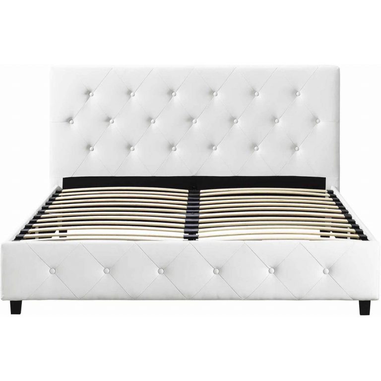 DHP Dakota Upholstered Platform Bed, Queen Size Frame, White – AwzHome