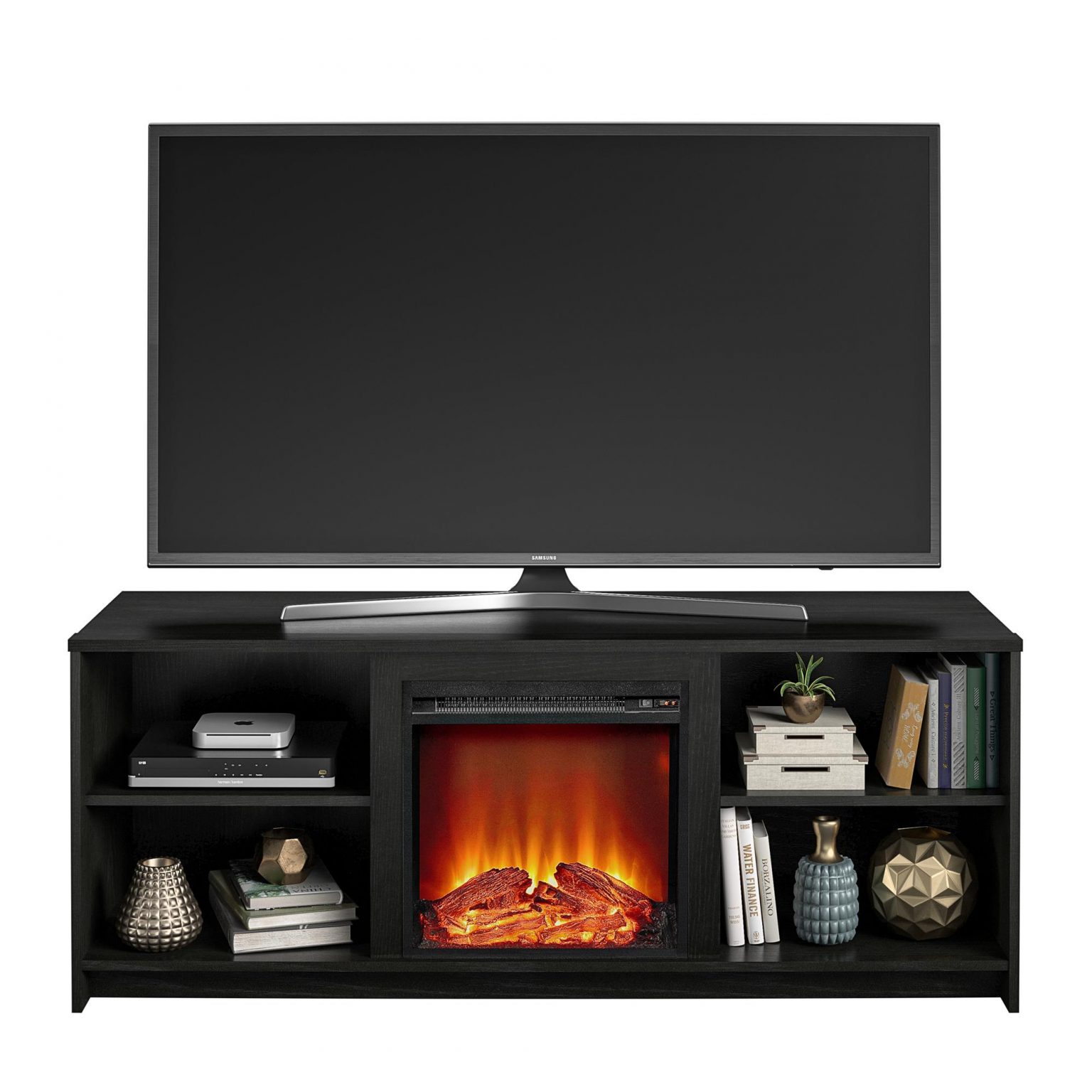 Mainstays Fireplace TV Stand for TVs up to 65″, Black Oak AwzHome