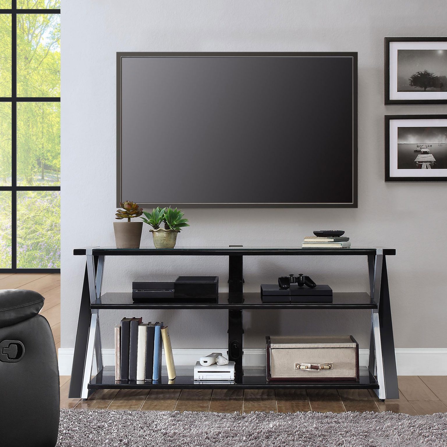 Whalen Xavier 3in1 TV Stand for TVs up to 70″, with 3 Display Options