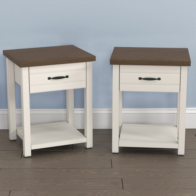 Lancaster Farmhouse Oak Top Rectangular Nightstand, Set of 2, Ivory, by