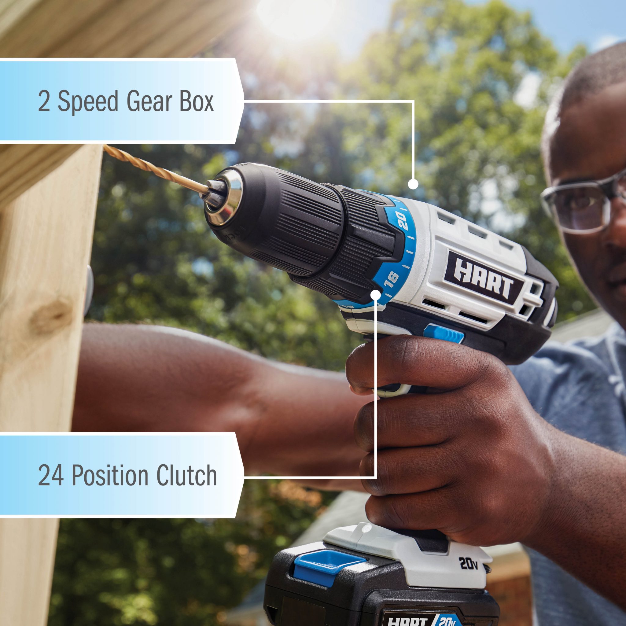 HART 20Volt Cordless 4Tool Combo Kit (2) 1.5Ah LithiumIon Batteries and 16inch Storage Bag