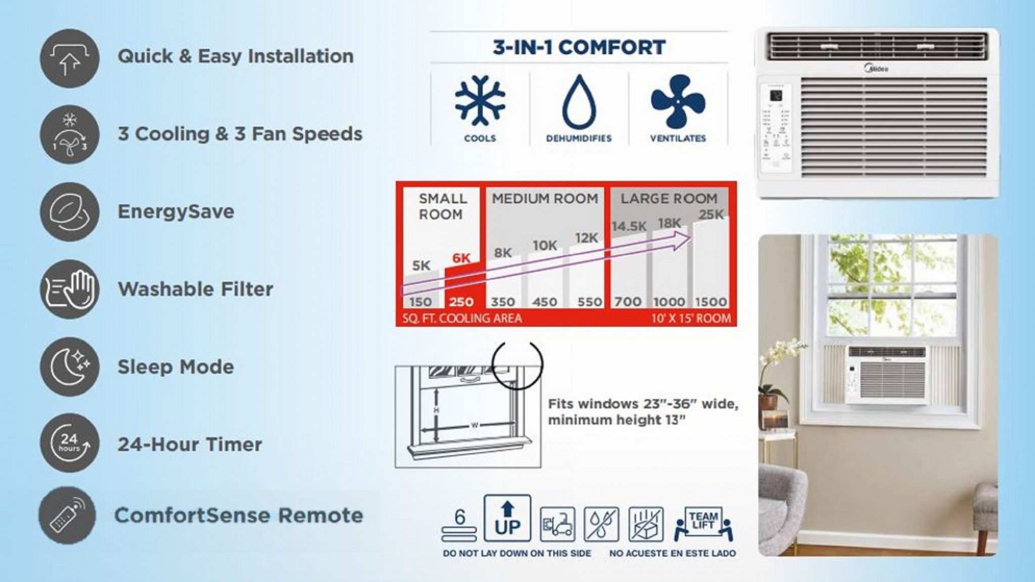 Midea 6,000 BTU 115V Window Air Conditioner with ComfortSense Remote