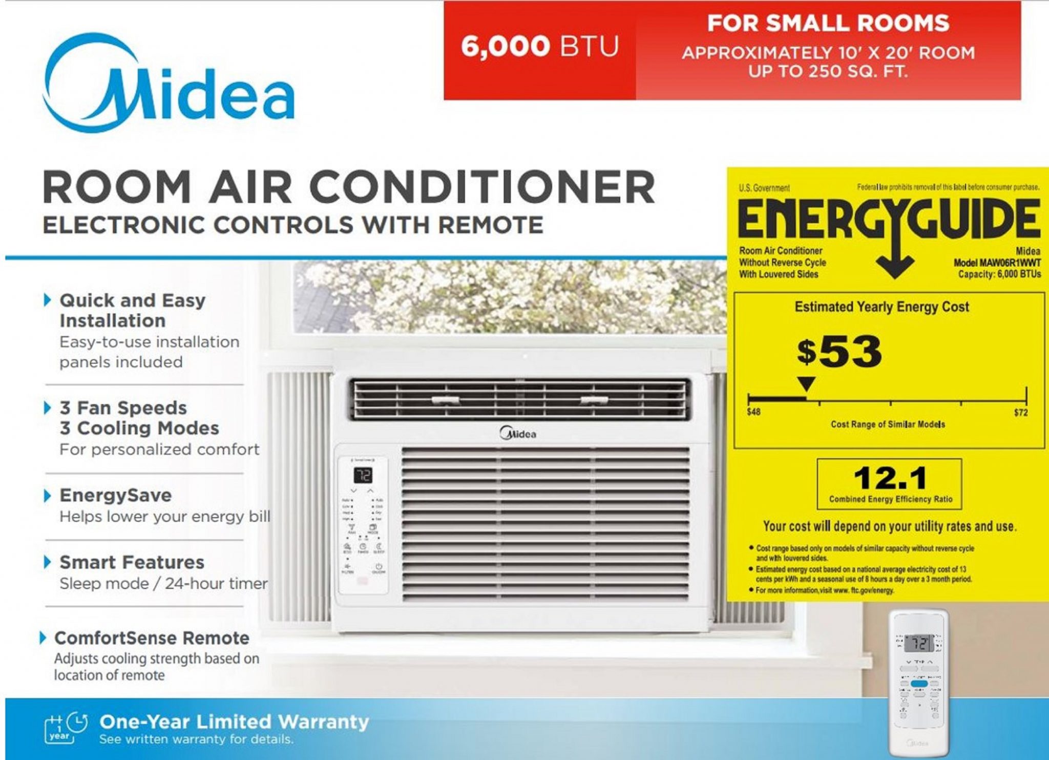 Midea 6,000 BTU 115V Window Air Conditioner with ComfortSense Remote